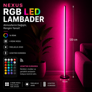 Nexus Renkli LED Lambader – RGB 16 Renk, 4 Mod, Uzaktan Kumandalı - 120 Cm