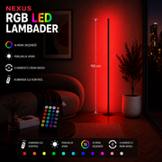 Nexus  Renkli LED Lambader – RGB 16 Renk, 4 Mod, Uzaktan Kumandalı - 150 Cm