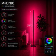 Phonix RGB Telefon Kontrollü Lambader – Sınırsız Renk, 22 Işık Modu - 120 Cm