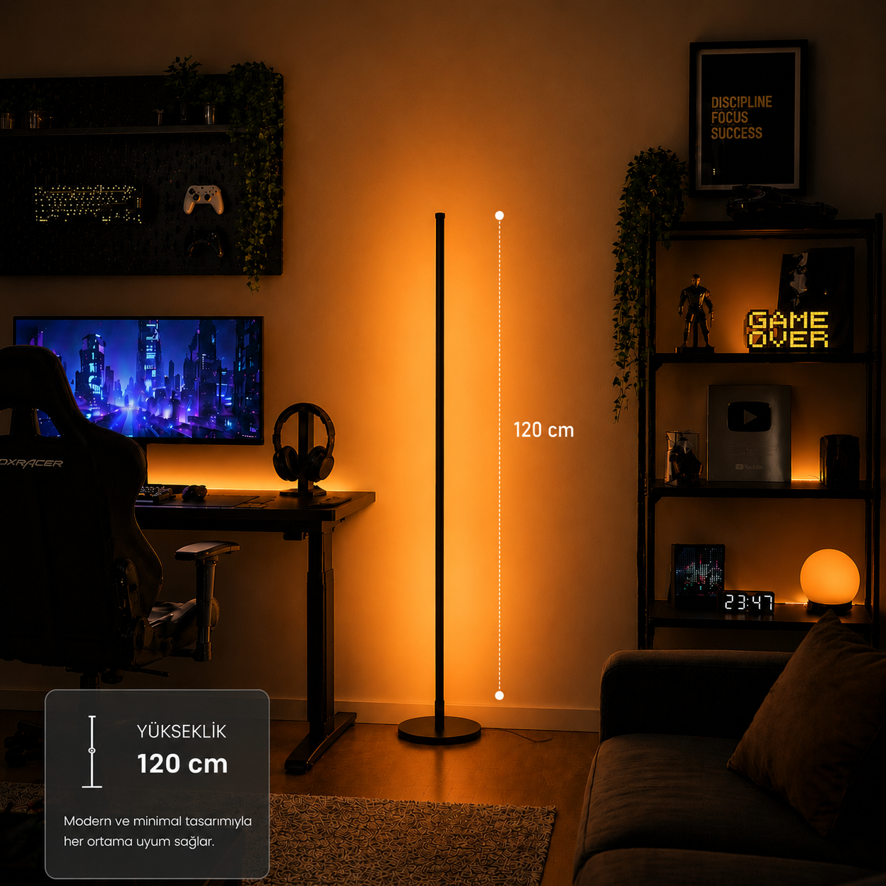 Sondra Sese ve Müziğe Duyarlı RGB LED Lambader – Kumandalı, 8 Renk, 4 Ritim Modu 120 Cm