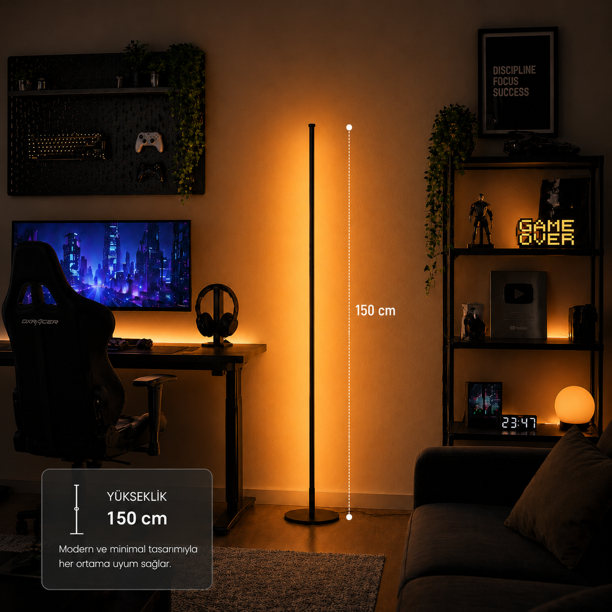 Nexus  Renkli LED Lambader – RGB 16 Renk, 4 Mod, Uzaktan Kumandalı - 150 Cm