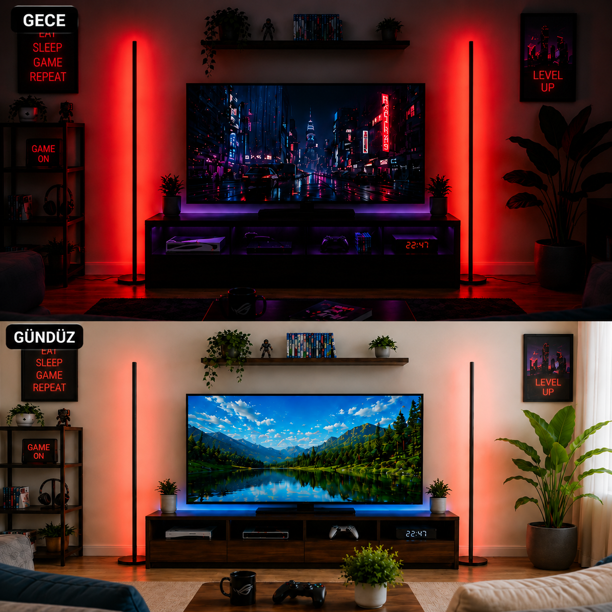 Nexus Renkli LED Lambader – RGB 16 Renk, 4 Mod, Uzaktan Kumandalı - 120 Cm