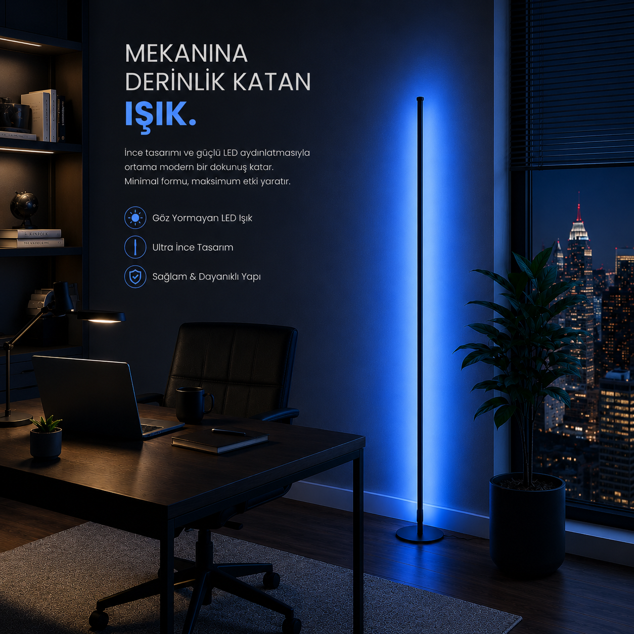 Nexus  Renkli LED Lambader – RGB 16 Renk, 4 Mod, Uzaktan Kumandalı - 150 Cm