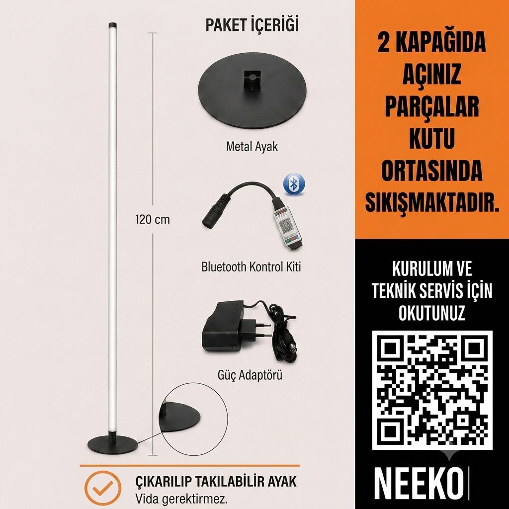 Phonix RGB Telefon Kontrollü Lambader – Sınırsız Renk, 22 Işık Modu - 120 Cm