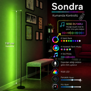 Sondra Sese ve Müziğe Duyarlı RGB LED Lambader – Kumandalı, 8 Renk, 4 Ritim Modu 150 Cm