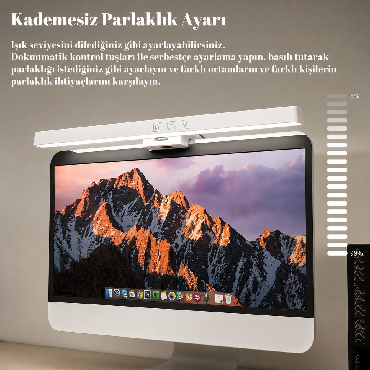 Monitör Üstü Akrobat Işık Çubuğu 33 cm BEYAZ KASA