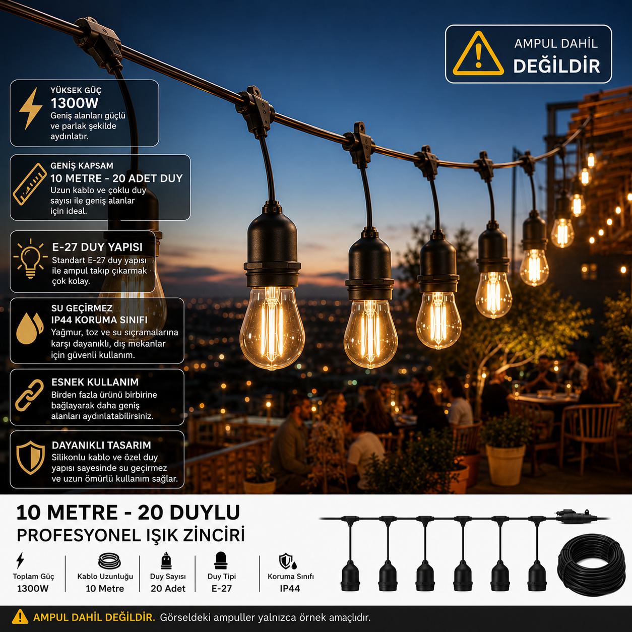 Sarmaşık Dış Mekan Armatür 10 Metre 20 Duy  CT-7070 ( AMPUL DAHİL DEĞİLDİR )