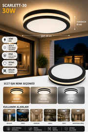 SCARLET 30 cm 3 Renk LED Plafonyer  3000K-4200K-6400K Ayarlanabilir Tavan Armatürü Modern Tavan Lambası