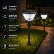Güneş Enerjili 30W SOLAR KAZIKLI ÇİM ARMATÜR BEYAZ IŞIK CT7317