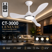 Cenevre Ledli Tavan Vantilatörü 3 Işık Rengi 122 cm kanat çapı CT-3000