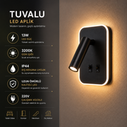 Tuvalu Led Aplik 3200K Günışığı Siyah Kasa