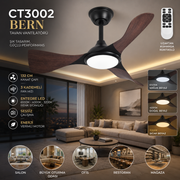 Bern Ledli Tavan Vantilatörü 3 Işık Rengi 122 cm kanat çapı CT-3002