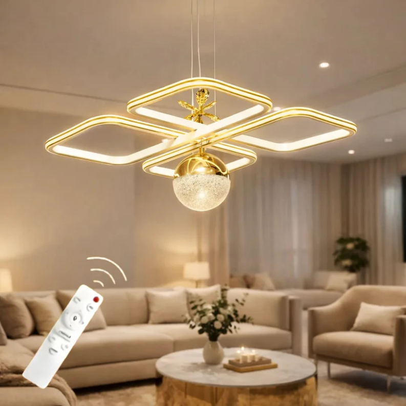 Milano Gold Beyaz  Çizgi Detaylı Uzaktan Kumandalı Dimmerli Gece Modlu 3 Renk Ledli Avize - Çap 50 cm