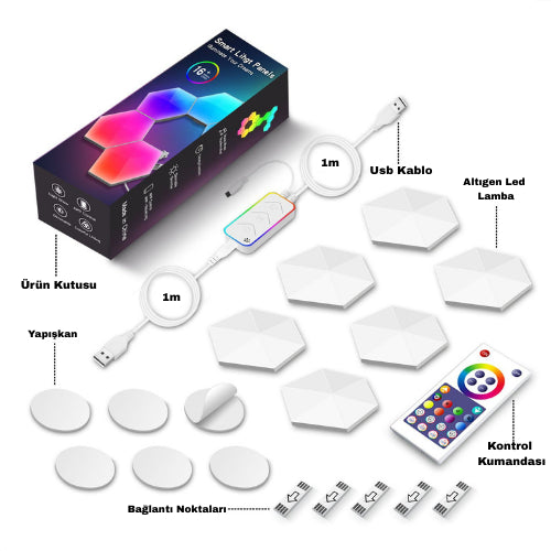 Hexagonel Oda Işığı Birleştirilebilir RGB-IC Telefon ve Kumanda Kontrollü