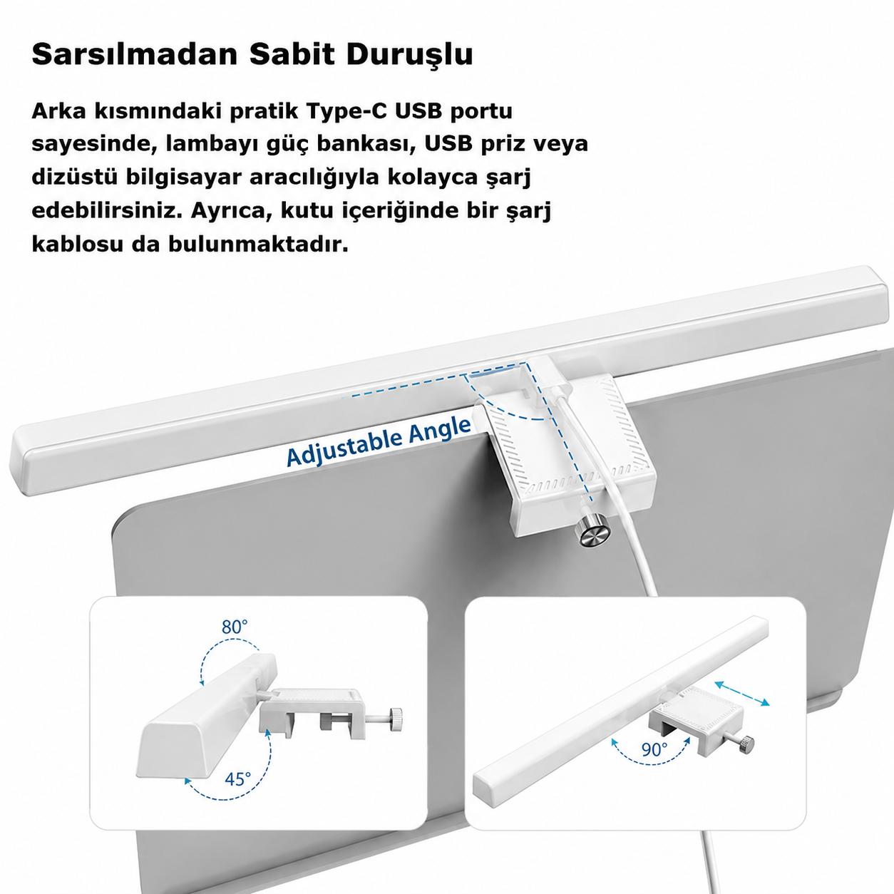 Monitör Üstü Akrobat Işık Çubuğu 33 cm BEYAZ KASA