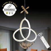 Yonca Beyaz  Gold Çizgili  Kumandalı 3 Renk Dimmerli LED  Kelebek Detaylı Sarkıt Avize