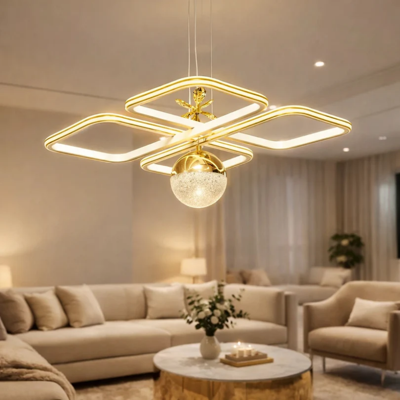 Milano Gold Beyaz  Çizgi Detaylı Uzaktan Kumandalı Dimmerli Gece Modlu 3 Renk Ledli Avize - Çap 50 cm