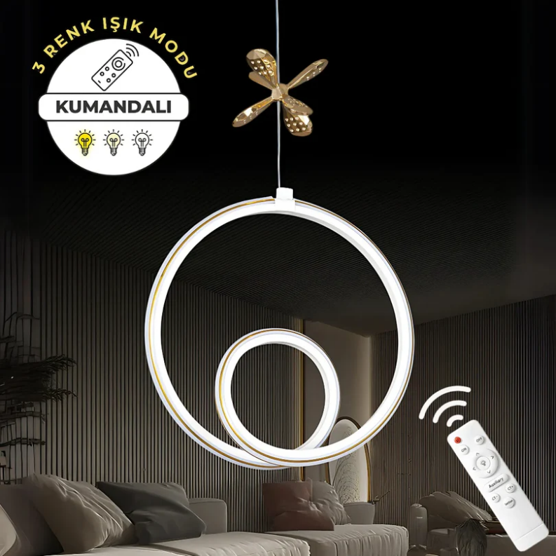 Yakamoz Beyaz Gold Çizgili Krom Kelebek Detaylı Uzaktan Kumandalı 3 Renk Ledli