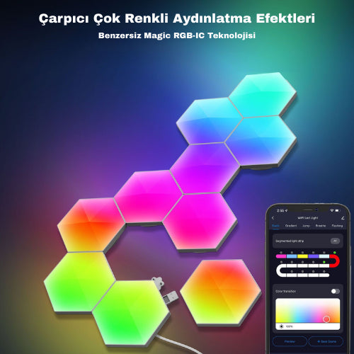 Hexagonel Oda Işığı Birleştirilebilir RGB-IC Telefon ve Kumanda Kontrollü