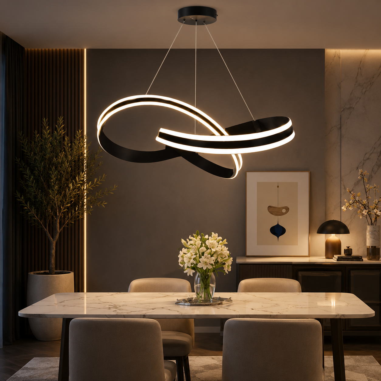 Astera Siyah Kumandalı 3 Renk LED Modern Sarkıt Avize