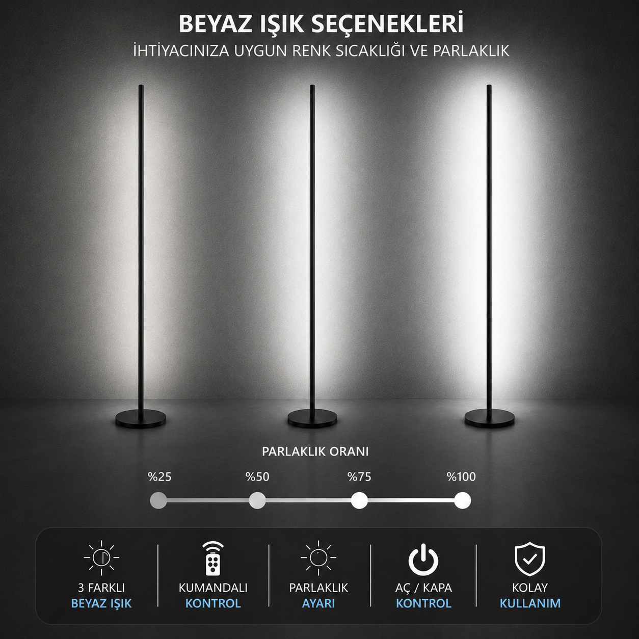 LUMINA Orjinal Beyaz 6000K Kumandalı Lambader 120 CM