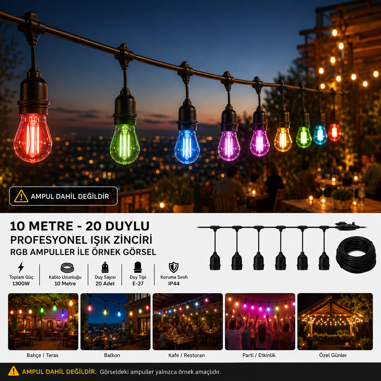 Sarmaşık Dış Mekan Armatür 10 Metre 20 Duy  CT-7070 ( AMPUL DAHİL DEĞİLDİR )