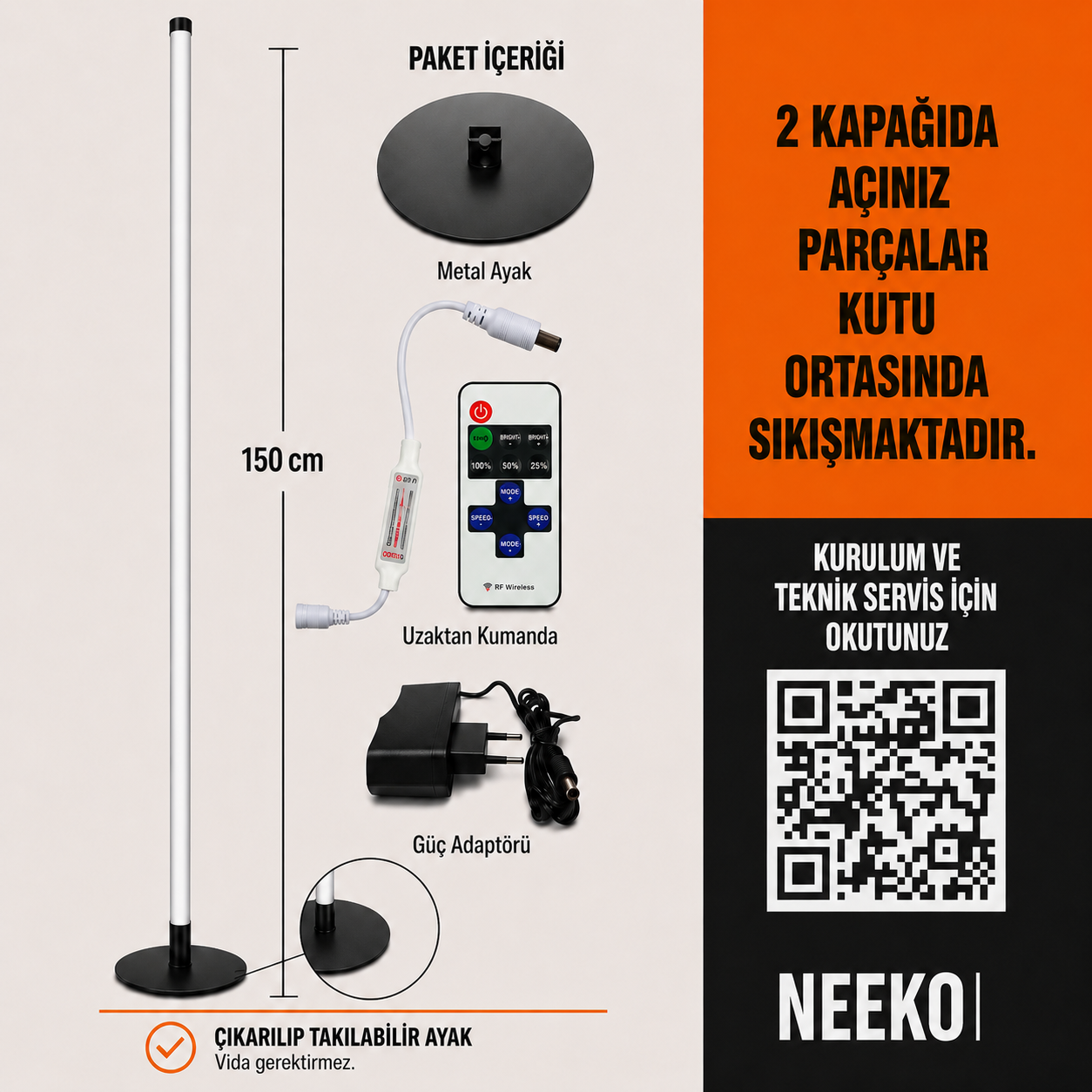 LUMINA Orjinal Beyaz 6000K Kumandalı Lambader 150 CM