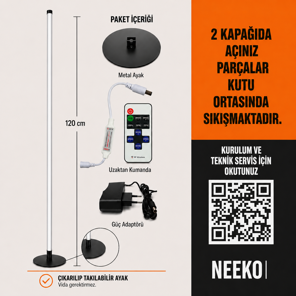 LUMINA Orjinal Beyaz 6000K Kumandalı Lambader 120 CM