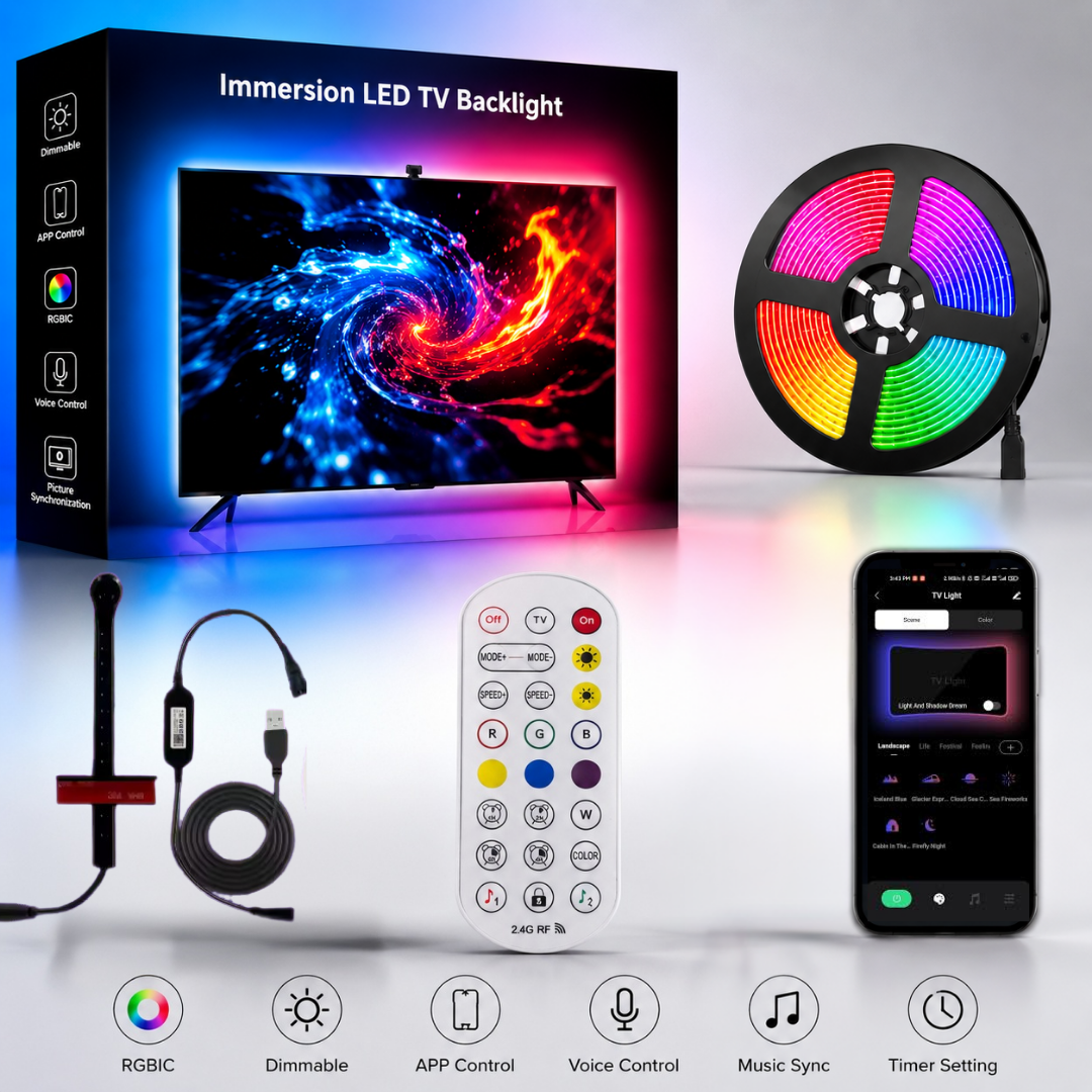 Glow TV Senkronize Ambiyans Akıllı LED | Sese Duyarlı, Telefon ve Kumanda Kontrollü
