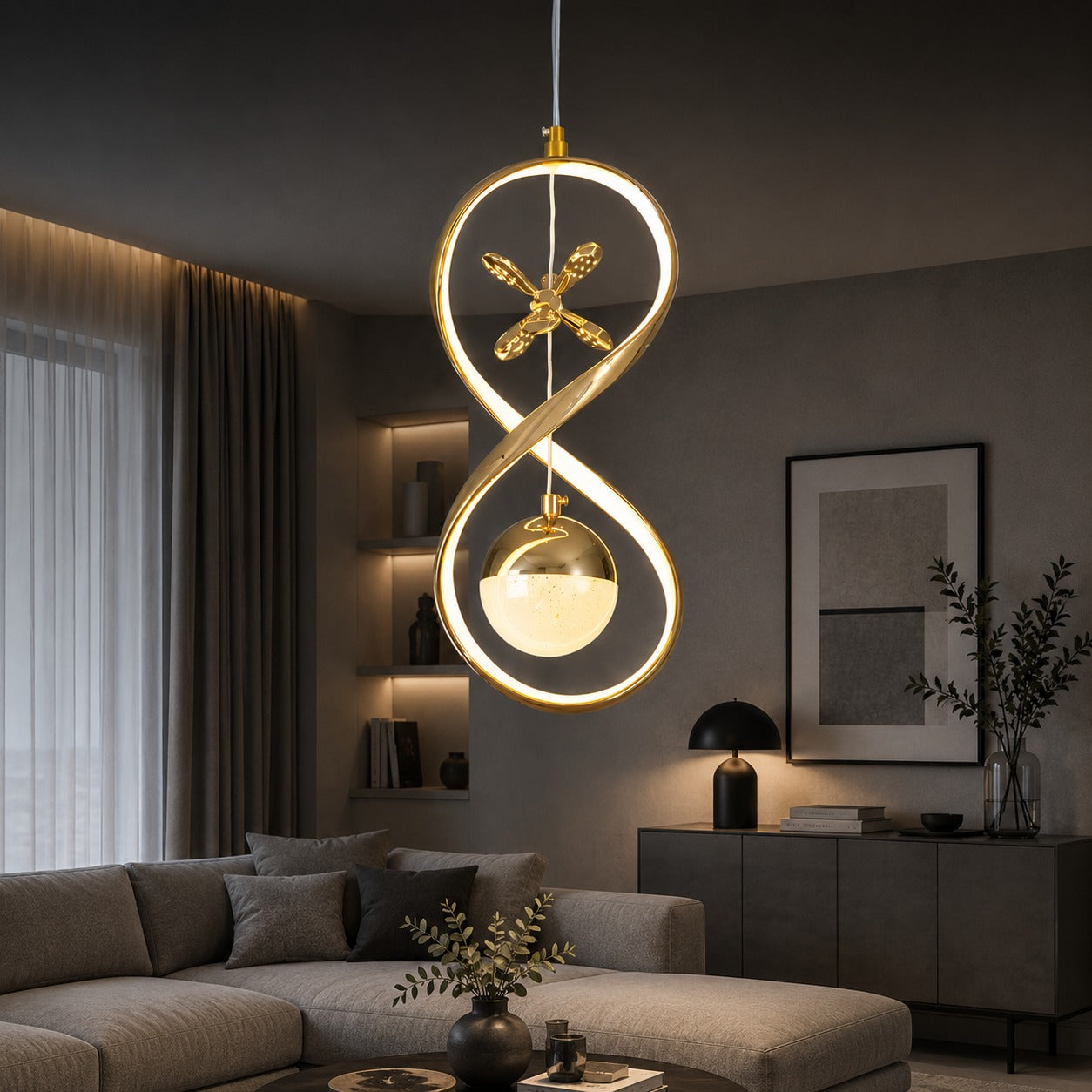 Cunda Gold LED Sarkıt Avize 3 Renk Ayarlı Modern Aydınlatma