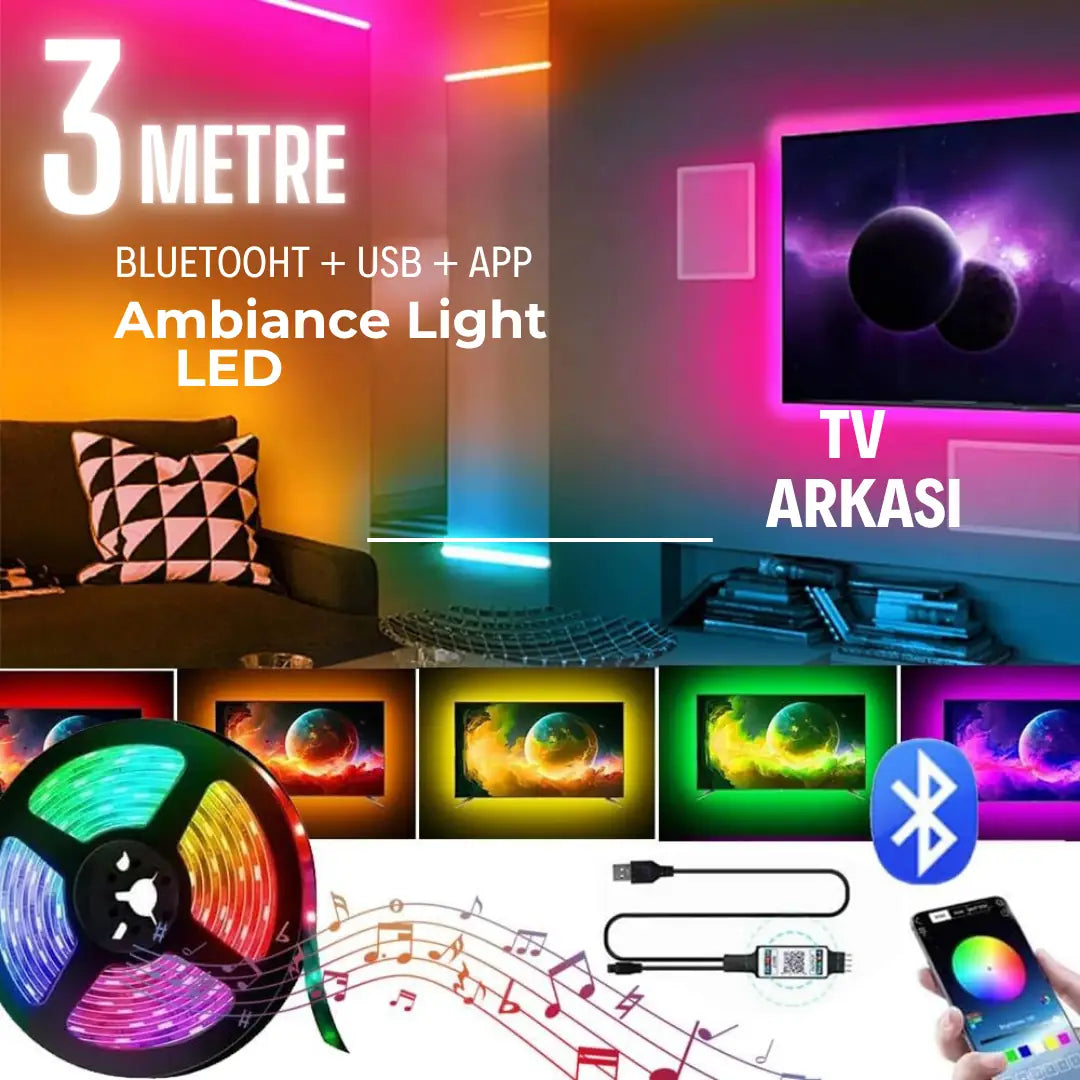 USB'Lİ TV ARKASI ŞERİT LED 3 METRE