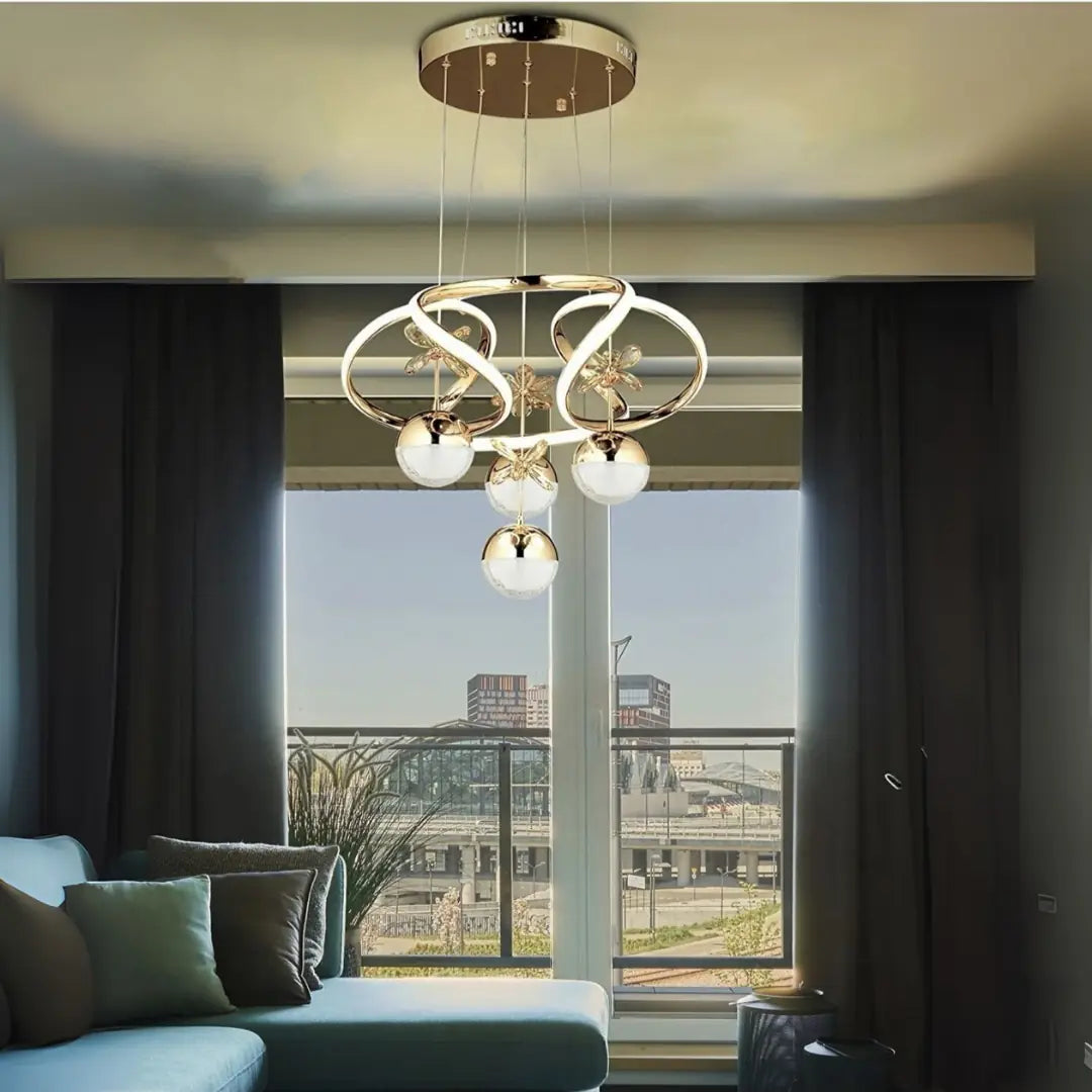 BELEM LED’li Sarkıt Avize – 3 Farklı Işık Tonu & Kumandalı/Dimmer Özelliği Gold Kaplama