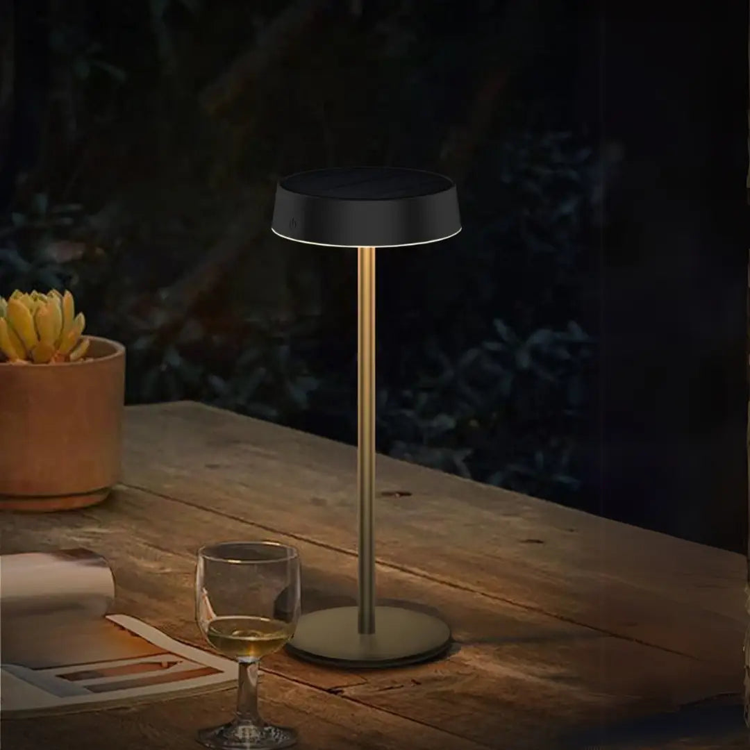 Dubai Solar Şarjlı Masa Lambası – Dokunmatik, 3 Renk Dimlenebilir Işık, USB ve Güneş Enerjili LED