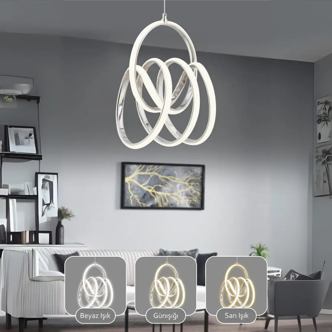 VALENCİA  Kumandalı 3 Renk Dimmerli LED Sarkıt Avize – Modern Krom Kaplama