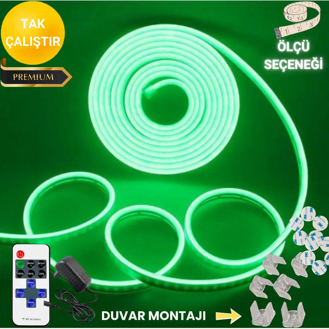 Rayza Neon Esnek Şerit Led Tak Çalıştır Kumandalı - Dimmer-Yeşil (ÖLÇÜ SEÇENEĞİ)