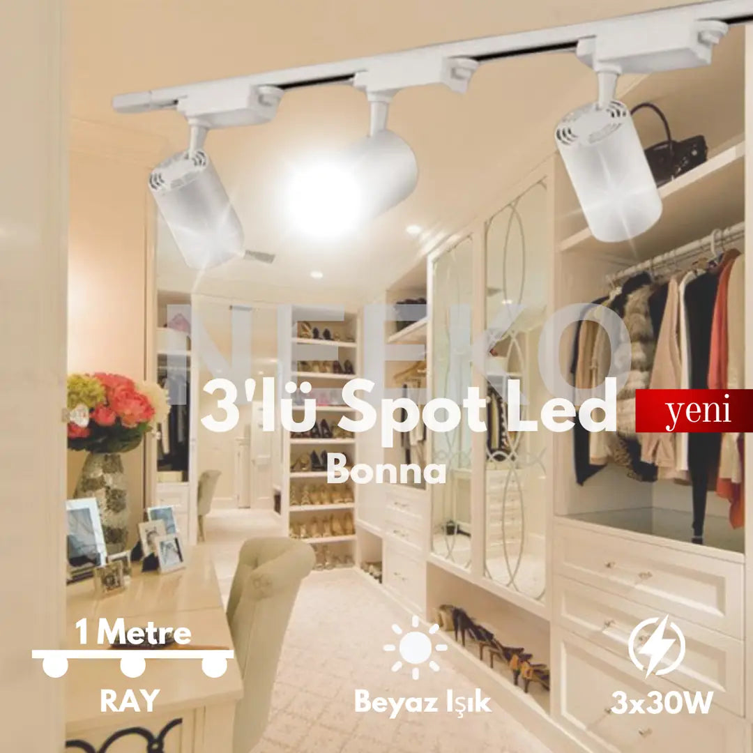 Beyaz Kasa Beyaz Işık Ray Spot Seti 1 Metre Ray 3 Adet Spot