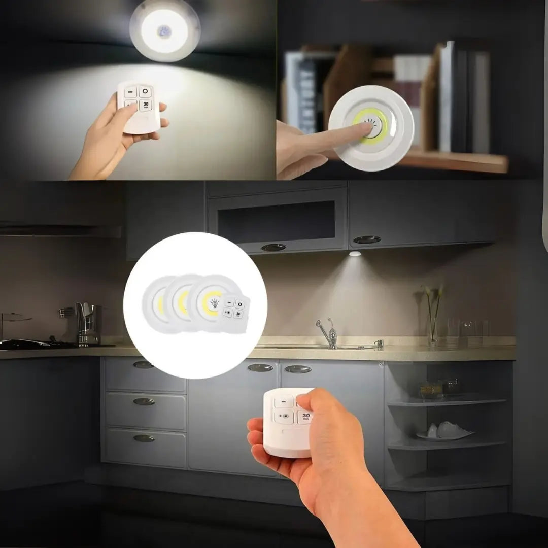 Uzaktan Kumandalı Yapışkanlı Kablosuz Pilli Led 3'lü Spot Lamba