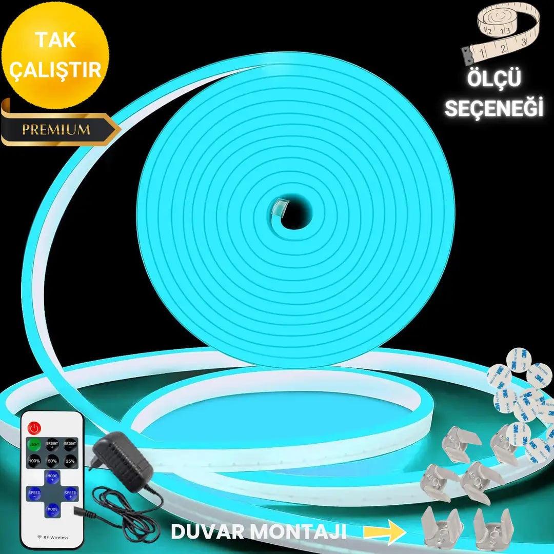 Rayza Neon Esnek Şerit Led Tak Çalıştır Kumandalı - Dimmer-Buz Mavisi (ÖLÇÜ SEÇENEĞİ)