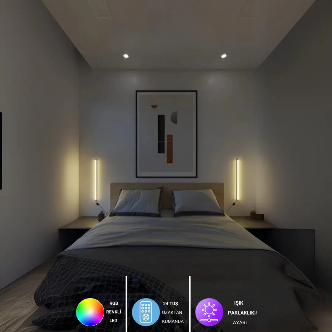 Duolux 2’li RGB LED Lambader – Kumandalı, Dimlenebilir, 16 Renk ve 4 Işık Modu