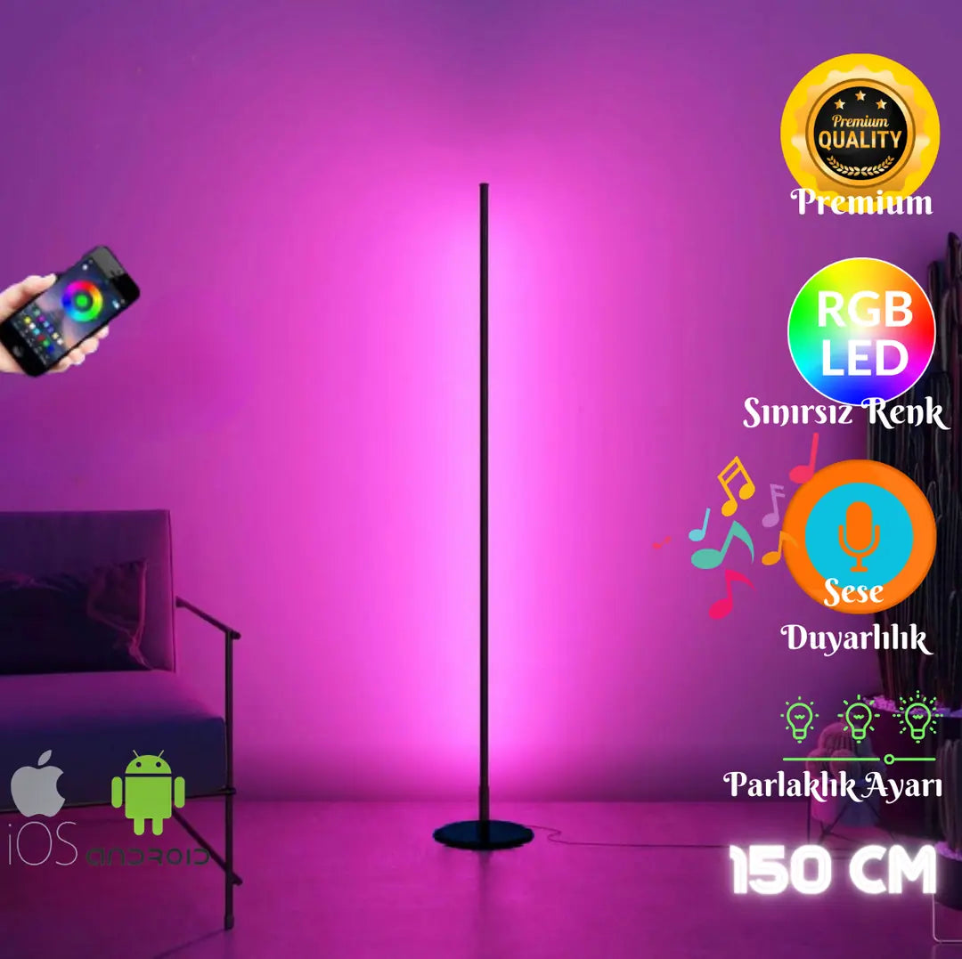 Phonix RGB Telefon Kontrollü Lambader – Sınırsız Renk, 22 Işık Modu - 150 Cm