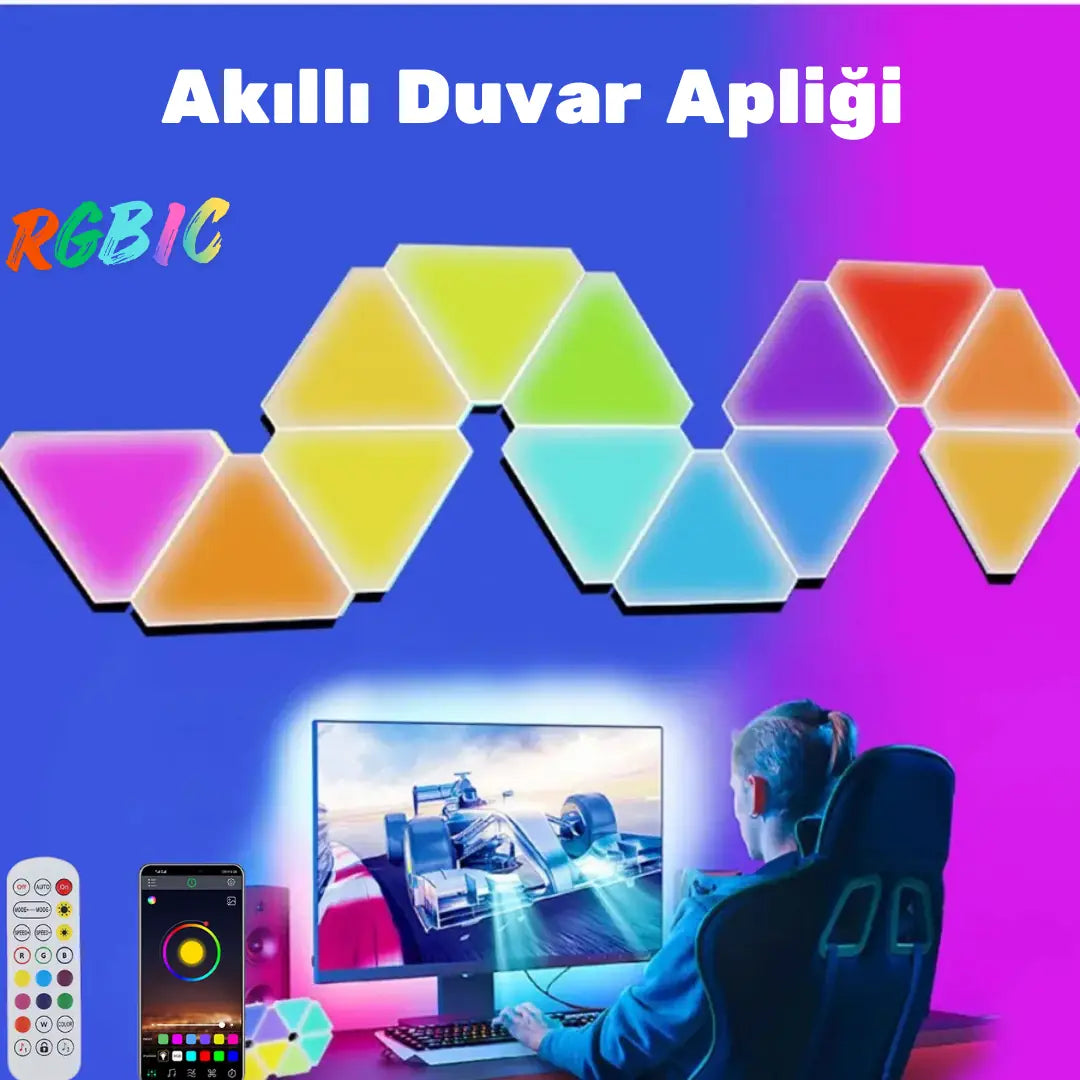 Triangle RGBIC Üçgen Duvar Apliği Telefon ve Kumanda Kontrollü Özelleştirilebilir