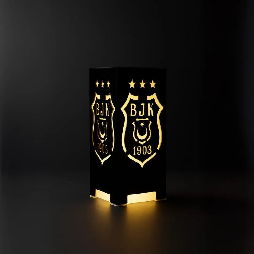 Siyah Beyaz LED Işıklı BJK Masa Lambası  Dekoratif Gece Lambası Beşiktaş