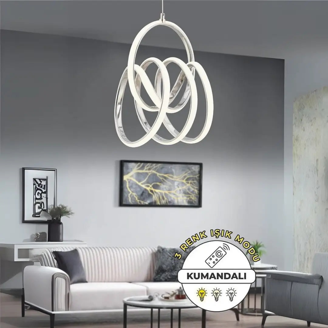 VALENCİA  Kumandalı 3 Renk Dimmerli LED Sarkıt Avize – Modern Krom Kaplama