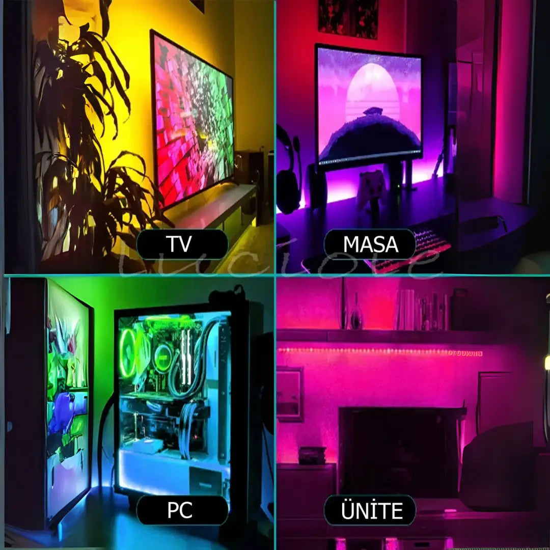 Rgb Led Tak Çalıştır 16 Renkli 4 Animasyonlu Tv Arkası Led Yatak Odası Led Bilgisayar Led 2 Metre