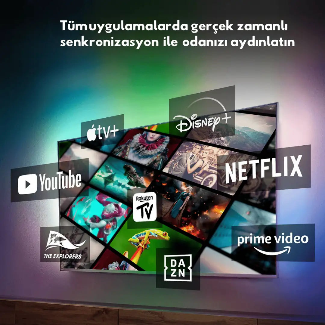 Glow T1 Akıllı Şerit LED Işık | TV Senkron, Sese Duyarlı, Renkli Ambiyans Aydınlatma 70-75 INCH