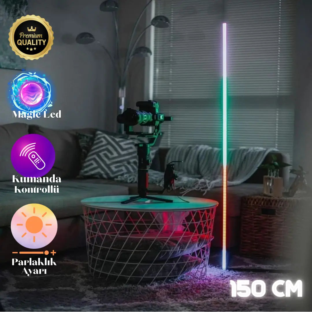 Auralux Akıllı ARGB LED Lambader – Kumandalı, 56 Işık Modu ve 4 Sabit Renk - 150 Cm