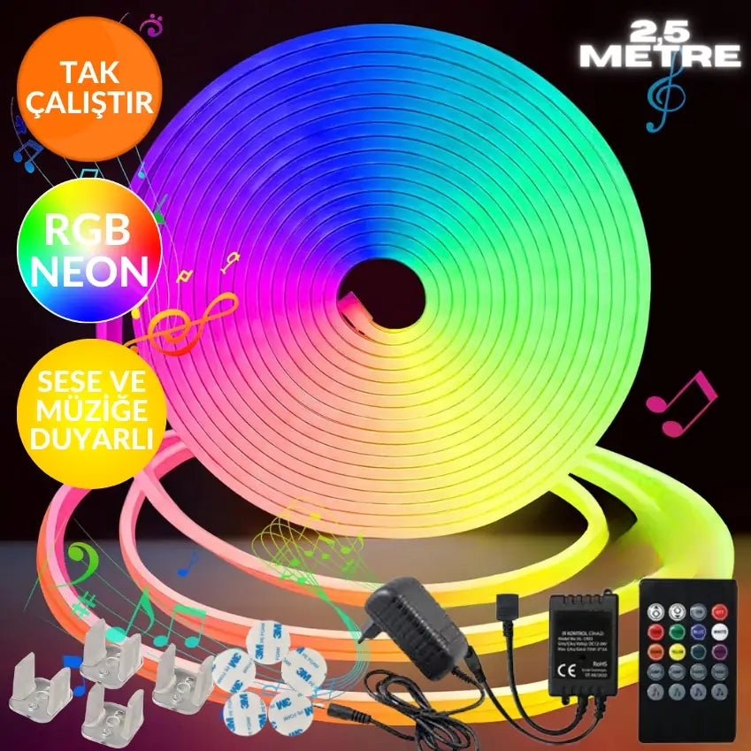 Flexin Neon Rgb Led - Sese Müziğe Duyarlı Kumandalı -çok Renkli (ÖLÇÜ SEÇENEĞİ)