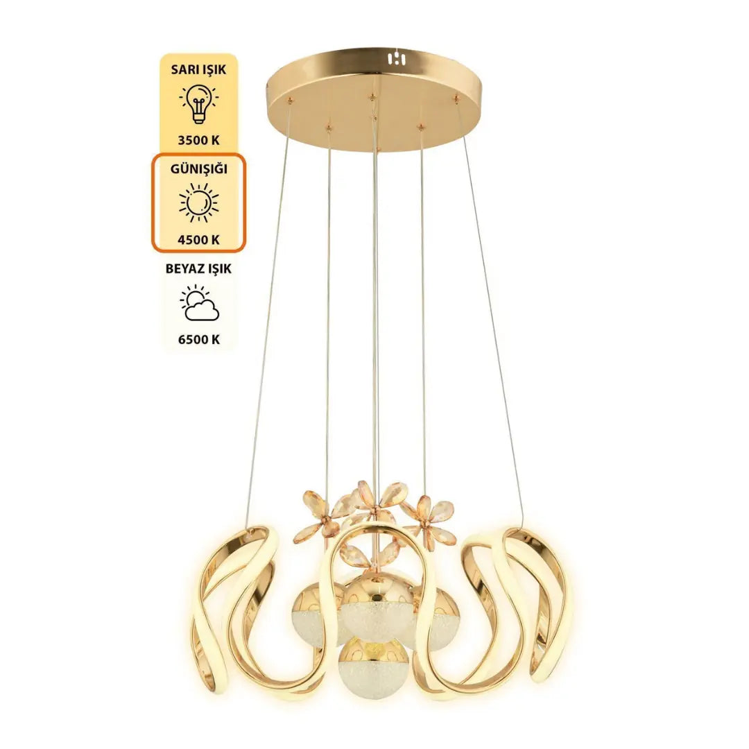 NOVA 3 Renk Kumandalı LED Sarkıt Avize – Modern Gold Kaplama, Dimmer & Ayarlanabilir Kablo