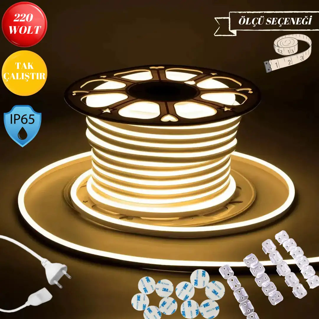 Luno 220 WOLT GÜN IŞIĞI NEON TAK ÇALIŞTIR FİŞLİ ÖLÇÜ SEÇENEKLİ