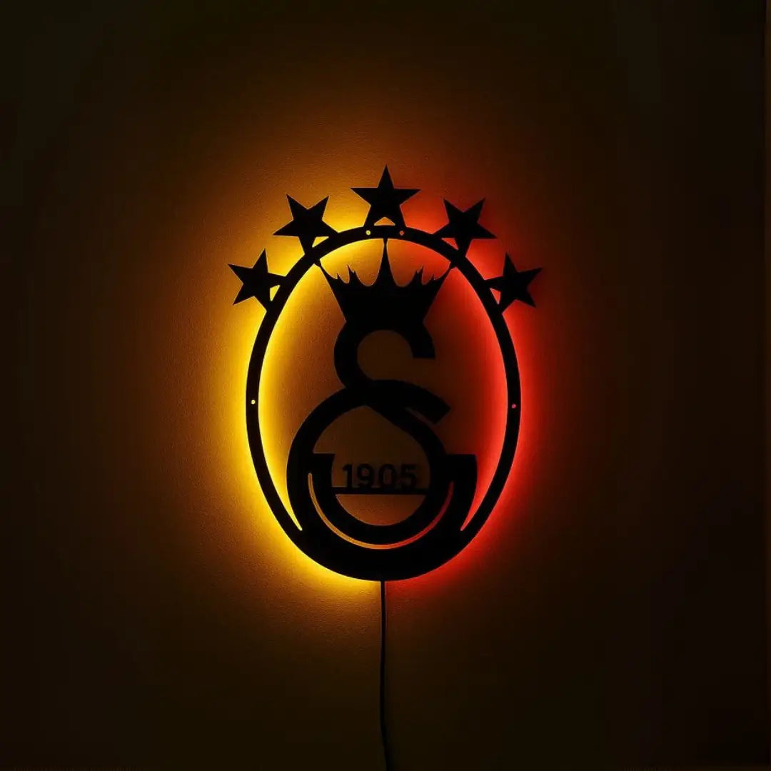 Sarı Kırmızı 50 cm Çaplı LED  Galatasaray Duvar Lambası – Led Işıklı Dekoratif Aydınlatma